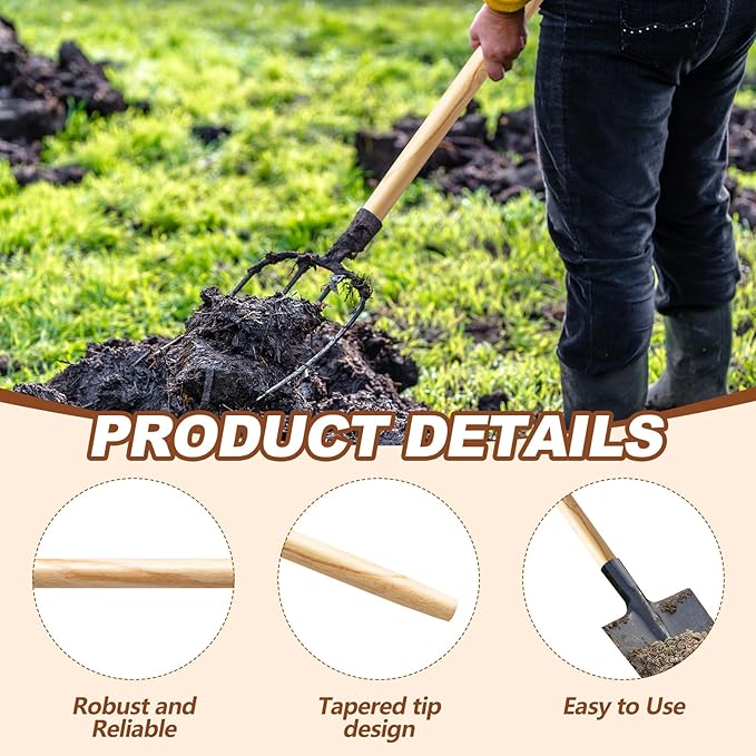 2 Pcs Wooden Shovel Handle Replacement 41" (104cm) for Long D Handle Shovels Garden Tool, 1-1/2" Diameter