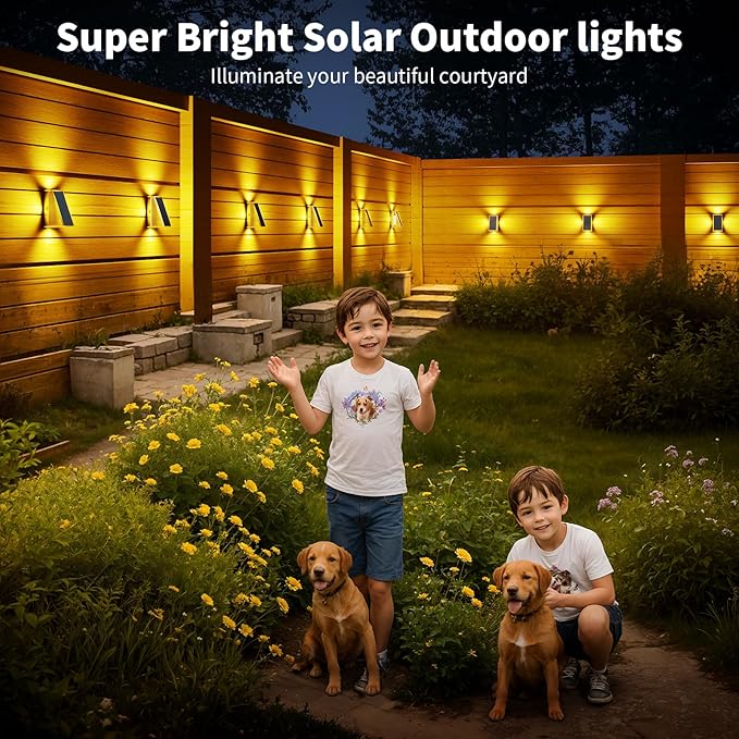KINKAI Outdoor Solar Lights - 6 Pack Fence Lights Solar Deck Light Outdoor Wall Light with 11 Lighting Modes for Outside Garden Stairs Pool (Warm Light)