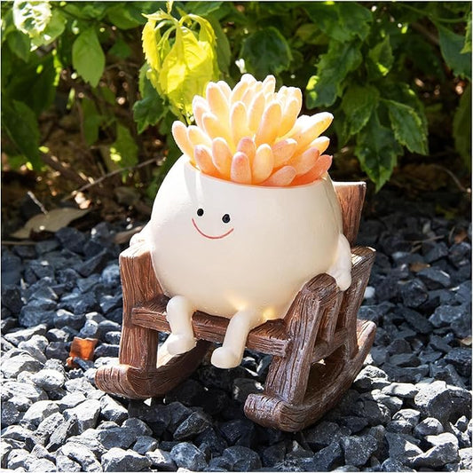Smiley Face Planter Pot, Cute Resin Smile Face Flower Head Plant Pot, Creative Flower Pot for Indoor Outdoor Plants, Funny Home Decoration (Rocking Chair)