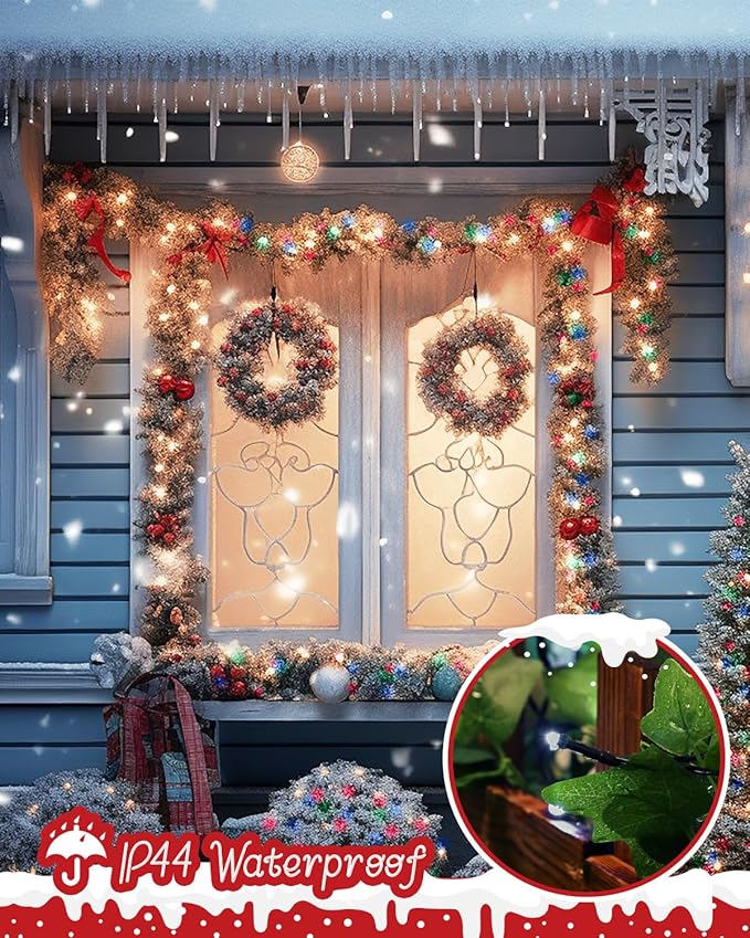 Minetom Christmas Lights, 128ft 400 LED Outdoor Christmas Tree Lights with Remote, 8 Modes Christmas String Lights Plug-in Mini Xmas Tree Lights with Timer for Outside Party Decor, Multicolor