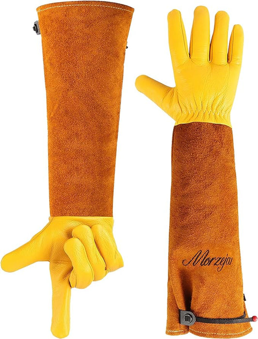 Professional Gardening Gloves for Men&Women, Rose Pruning Gloves Thorn Proof, Adjustable Cuff, Breathable Leather Cowhide Long Garden Gloves,Garden Gifts & Tools for Gardener,Yard Work