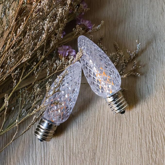 25Pack C9 Christmas LED Light Bulbs, Strawberry Replacement Bulb 2200K Warm White Shatterproof & Waterproof Outdoor String Light Bulbs, E17 Candelabra Base Edison Bulbs for Holiday Decoration