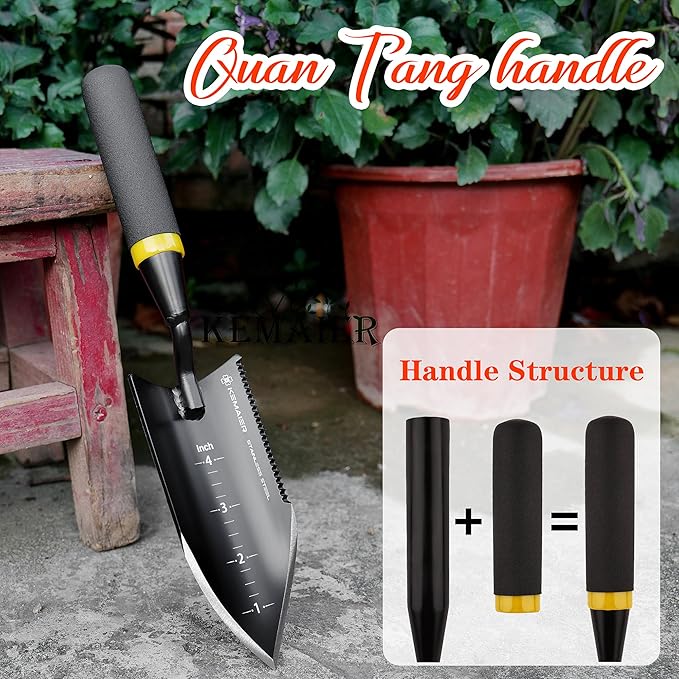 Heavy-Duty Trowel Garden Tool, Stainless Steel Serrated Hand Shovel for Effortless Digging, Weed Control, and Precise Bulb Planting