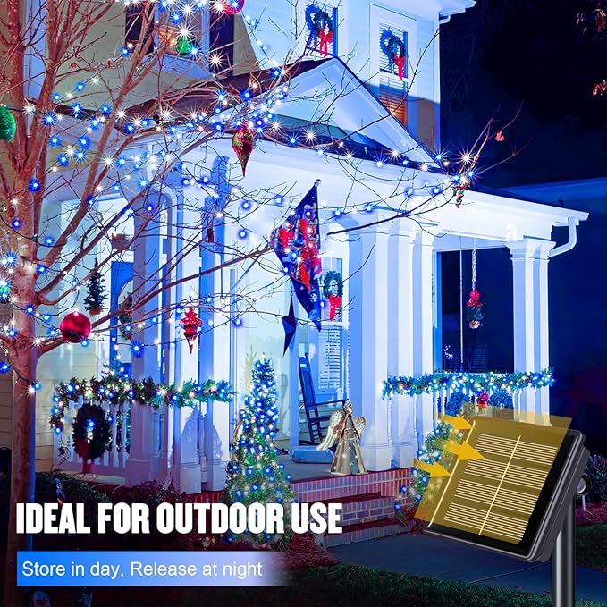 JMEXSUSS 2 Pack Blue and White Solar Christmas Lights, Total 400 LED 151FT Solar String Lights Outdoor Waterproof, 8 Modes Solar Light for Outside Tree Patio Christmas Decorations
