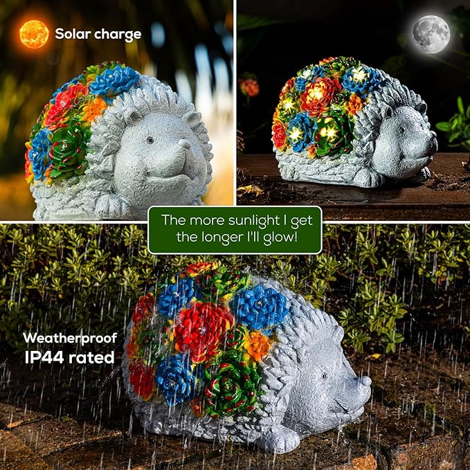 Solar Garden Statue – Cute Hedgehog with 7 Warm LED Lights, Solar-Powered & Weatherproof – Outdoor Lawn, Patio & Yard Décor – Charming Gift for Home & Garden Lovers