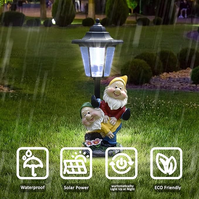Solar Garden Country Farm Gnomes with Light, Outside-Outdoor Decorations Funny Playing Gnomes for Patio Yard Lawn Walkway Ornaments Clearance Housewarming Gifts for Mom Grandma Birthday