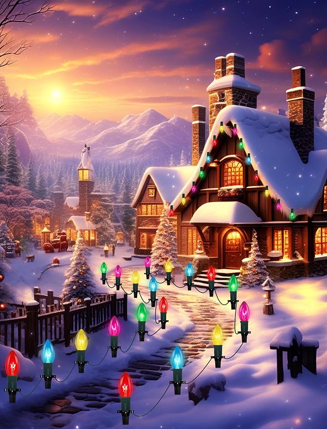 C9 Christmas Pathway Lights Outdoor, 38Ft Outdoor Christmas Decorations with 25 C9 Multicolor Bulbs Christmas Stakes Lights, Connectable Christmas Walkway Lights for Outside Yard Lawn Sidewalk Garden