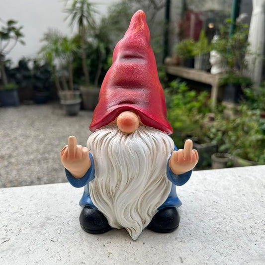 Middle Finger Gnome Statue 7.8in， Naughty Garden Gnome Statue Decoration and Lawn Ornament - Funny Garden Gnomes for Outdoor or Home Decor, Red, WSH004