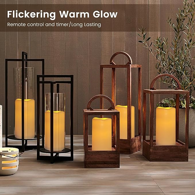 12PACK Waterproof Flameless Candles with Remote Control Candle, Battery Operated Flickering LED Pillar Candle Plastic,Large Size(D3 x H5.5) for Outdoor/Indoor Decoration Wedding, Party, Birthday