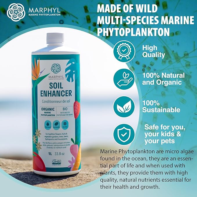 MARPHYL Plant Fertilizer Houseplants and Garden - Marine Phytoplankton Soil Improver and Hydroponic Fertilizer for Grasses, Bamboo, Succulents, & Vegetables - Organic Plant Fertilizer Liquid