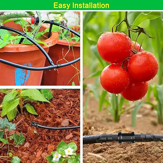 Gardrip 100 Feet 1/4 Inch Drip Irrigation Tubing Kit with 25 Pcs Drip Irrigation Parts: 100 FT Drip Line Distribution Hose with 10 Couplings 10 Tees 5 Plugs for Garden Irrigation Systems