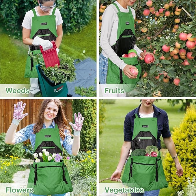Gardening Apron, Canvas Garden Aprons with 6 Pockets and Harvesting Pouch for Women and Men,Gardener Gifts