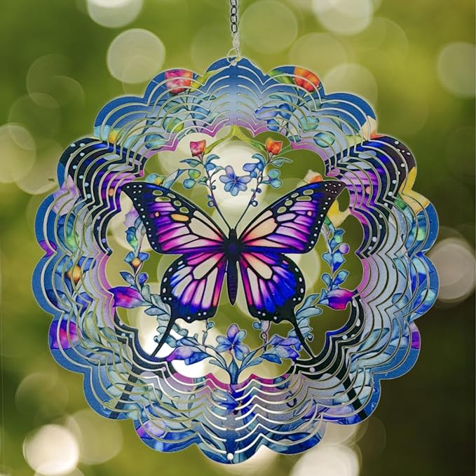 Wind Spinners Metal Butterfly - Butterfly Gifts for Women Mom Grandma Wife, Hanging Wind Spinner for Outdoor & Indoor Decorations, 12 inch 3D Wind Spinner for Ornament Gifts