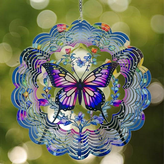 Wind Spinners Metal Butterfly - Butterfly Gifts for Women Mom Grandma Wife, Hanging Wind Spinner for Outdoor & Indoor Decorations, 12 inch 3D Wind Spinner for Ornament Gifts