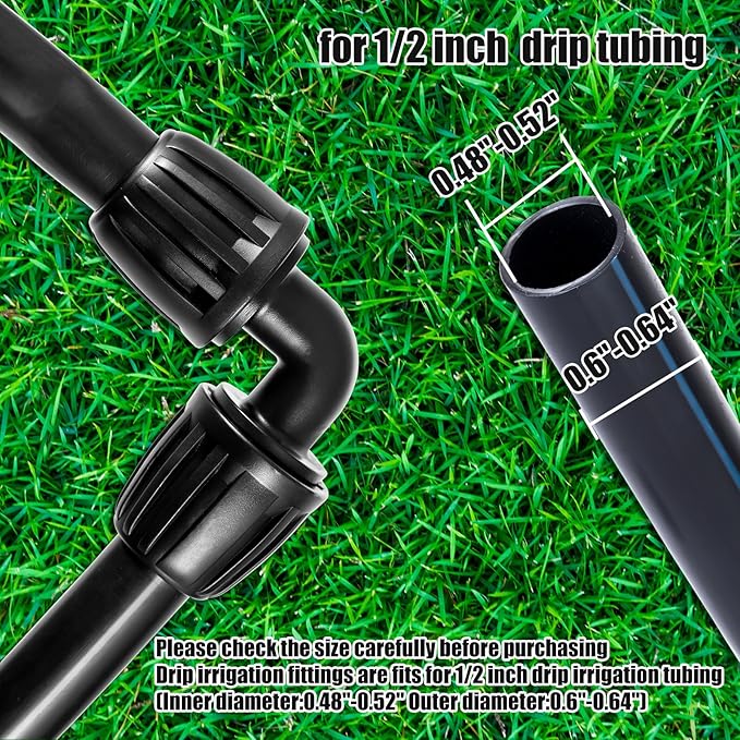 12pc 1/2 inch Irrigation Elbow Fittings,ANTI DROP Lock Barbed Elbow Fittings For (1/2" ID x0.6-0.63" OD) Drip Tubing Drip Irrigation Fittings (12pc 1/2 inch Irrigation Elbow Fittings)