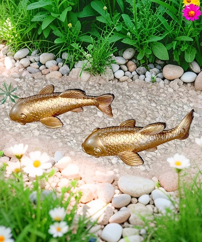 Outdoor Koi Fish Statues 2Pack: Garden Sculpture Ornaments Pond Decor for Yard Lawn Patio Porch Outside Decorative Gifts for Grandma Women Mom