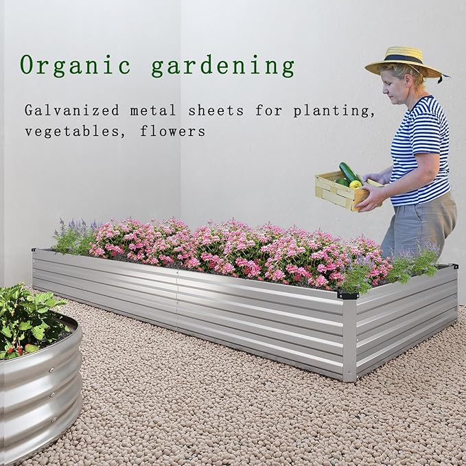 Galvanized Raised Garden Bed,12×2×1FT Metal Planting Box for Outdoor Vegetable, Herb,Planter Gardening (Silver)