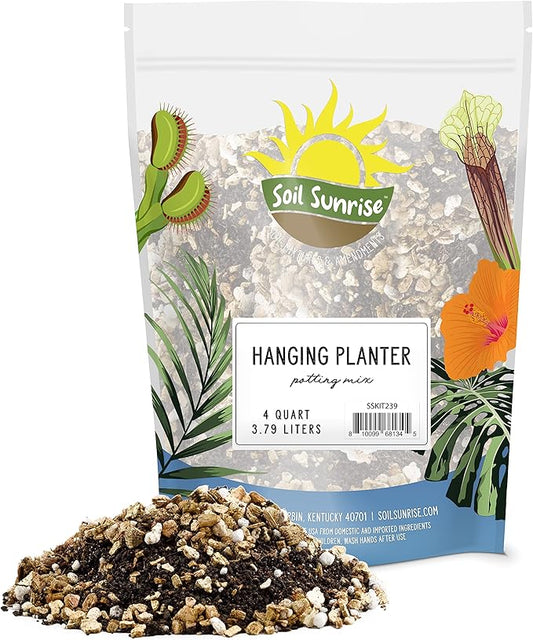 Hanging Planter Potting Soil Mix (4 Quarts), Lightweight Potting Mix Optimized for Indoor/Outdoor Hanging Pots/Baskets