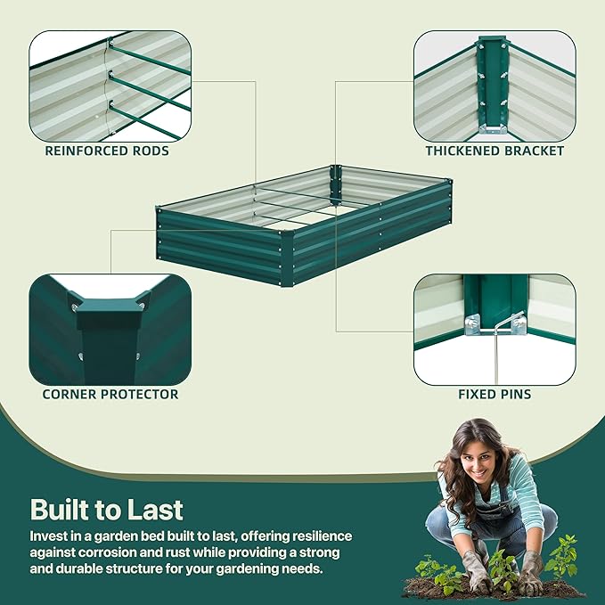 2Pcs Raised Garden Bed - 2 Pack Large Metal Planter Boxes for Vegetables, Flowers, and Herbs - Includes 2 3ft x 30ft Weed Barrier Fabric and 1 Pair of Gloves - Green (8x4x1ft, 2pcs)