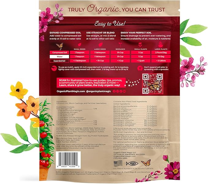 Compressed Organic Potting Soil: 100% Organic, Expands Up to 4X with Water, Nutrient-Dense Plant Food Derived from Worm Castings, Types of Plants, Kid & Pet Safe (Two 2 lb Bags)