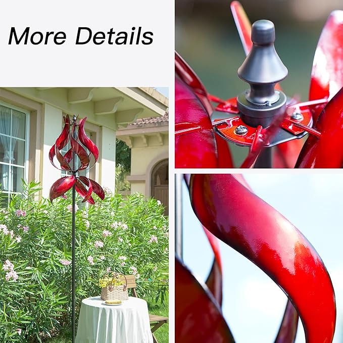 Yard Garden Wind Spinners - Large Outdoor Metal Wind Spinners with Stake, Yard Art Lawn Garden Decor (19" W x 87" H)
