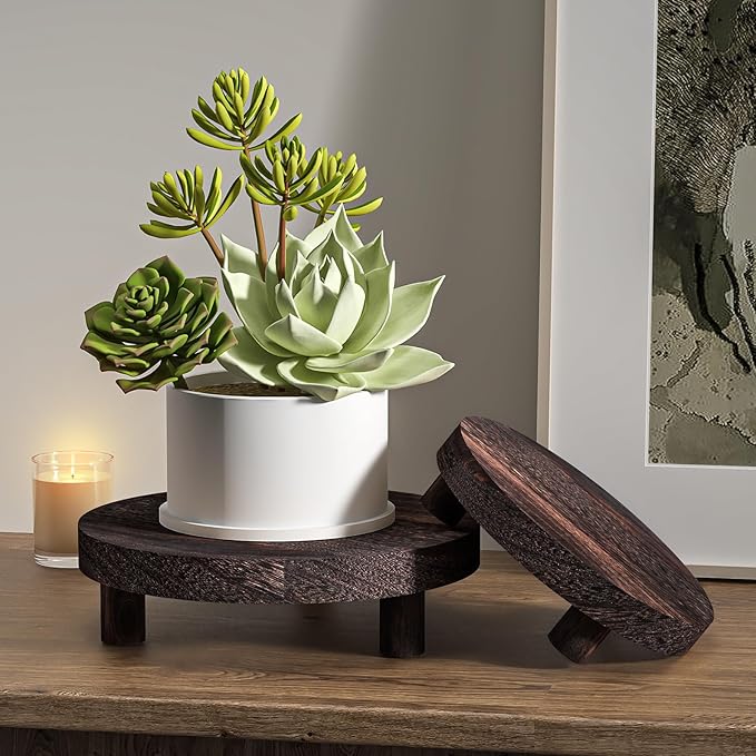 3 Pcs Wood Plant Stand Indoor Outdoor, Round Wood Riser for Decor 6/8/10" Wooden Stool Display Stand Flower Pot Holder Small Planter Tray Modern Potter Decorative for Desktop Counter Room