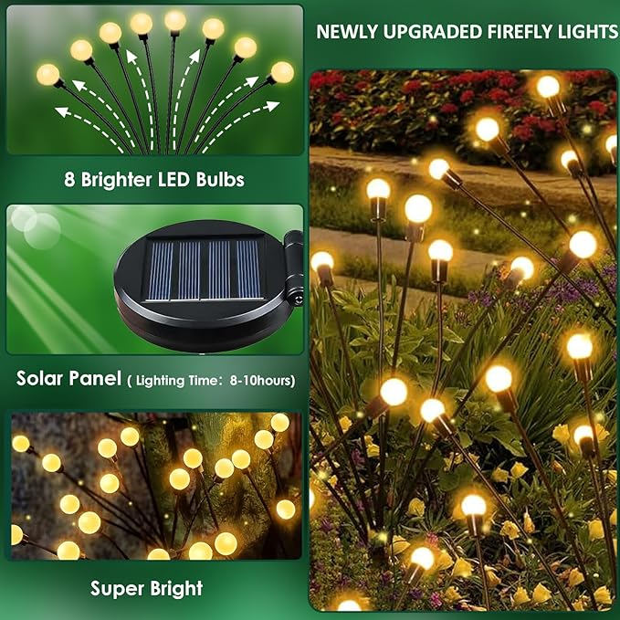 4-Pack Solar Garden Lights, 32 LED Solar Lights Outdoor for Garden Decor, Waterproof Firefly Light Outdoor (Sway by Wind), Swaying Light for Outside Yard Pathway Landscape Decorations (Warm White)