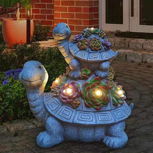Large Turtle Solar Garden Outdoor Statues with Succulent and 6 LED Lights,Outside Solar Turtle Decor Art for Lawn,Yard, Balcony Ornament, to Give