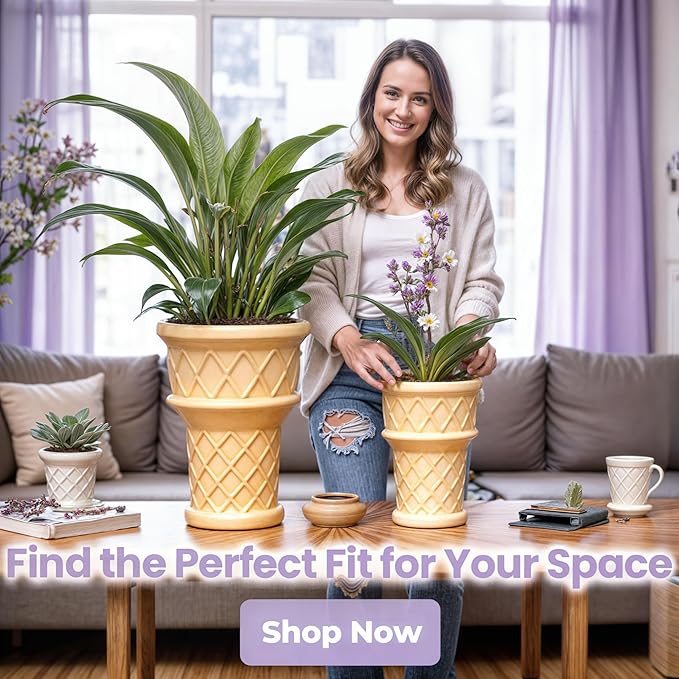 Fun & Unique Ice Cream Cone Flower Planter Charming 7" Tall Ceramic Vase for Indoor & Outdoor Home Decor – Quirky Retro Garden Art for Plant Lovers