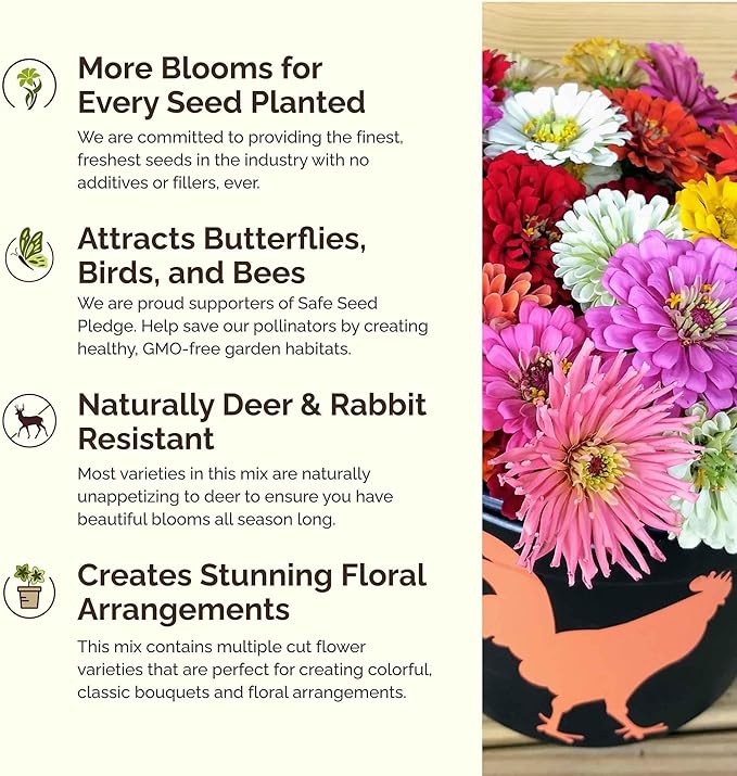 Eden Brothers Zin Master Flower Mixed Seeds for Planting, 1 lb, 480,000+ Seeds with California Giant, Mexican, Lilliput Zinnia | Attracts Pollinators, Plant in Spring, Zones 3, 4, 5, 6, 7, 8, 9, 10