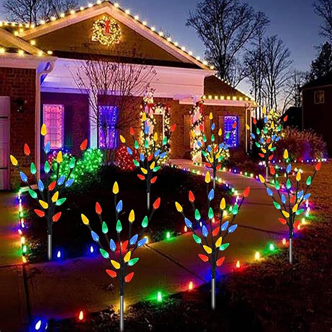 Upgraded 6 Packs 120 LED C6 Solar Christmas Lights, Outdoor Christmas Decorations Yard Lights, 8 Modes Waterproof Christmas Pathway Lights for Christmas Decorations Outdoor Yard Patio Cemetery Grave