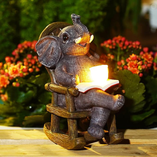 Goodeco Solar Elephant Statue for Garden - Perfect Relaxing Outdoor & Fairy Garden Decor, Great as Birthday or Mom Gifts- 6.3 x 7.8in