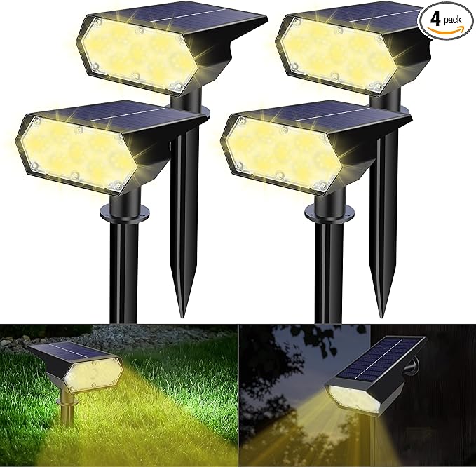 Solar Spot Light Outdoor, 49 LED Lights for Outside, 2 Modes Solar Powered Spotlights, Waterproof Pathway Light for Garden Yard Walkway Driveway Landscape Decorations (4 Pack-Warm White)