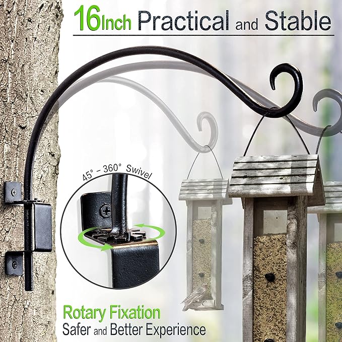 Qiang Ni Swivel Plant Hanger Bracket: Bird Feeder Hanger for Outdoor Wall Mount (16 - A, 16 Inch)