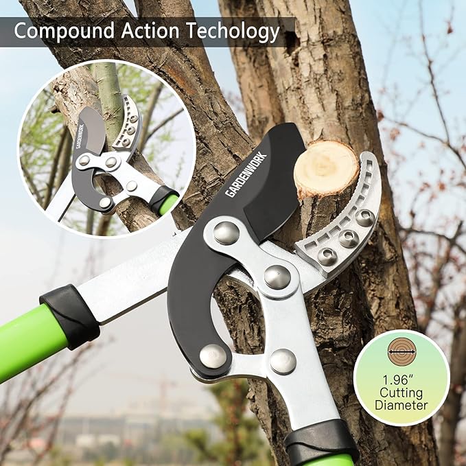 28-37" Extendable Anvil Loppers for Tree Trimming Heavy Duty with Compound Action,Chops Thick Branch Ease with 2" Clean Cut Capacity,Telescopic Branch Cutter with SK5 Sharp Blade