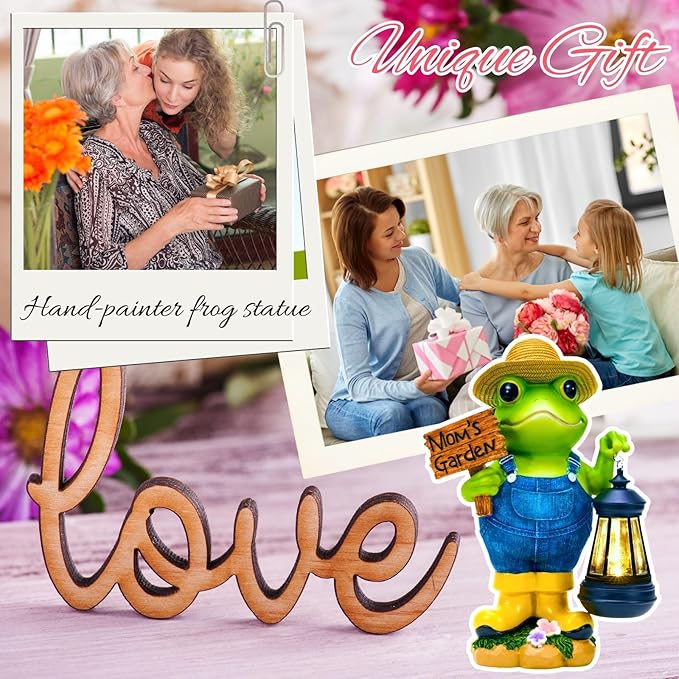 Frog Garden Decoration with Solar Lantern, Solar Frogs Statue Outdoor Decor Gift for Pathway Yard Lawn Patio - Frog Gift Sculptures for Women Mom Grandma, Mom's Garden