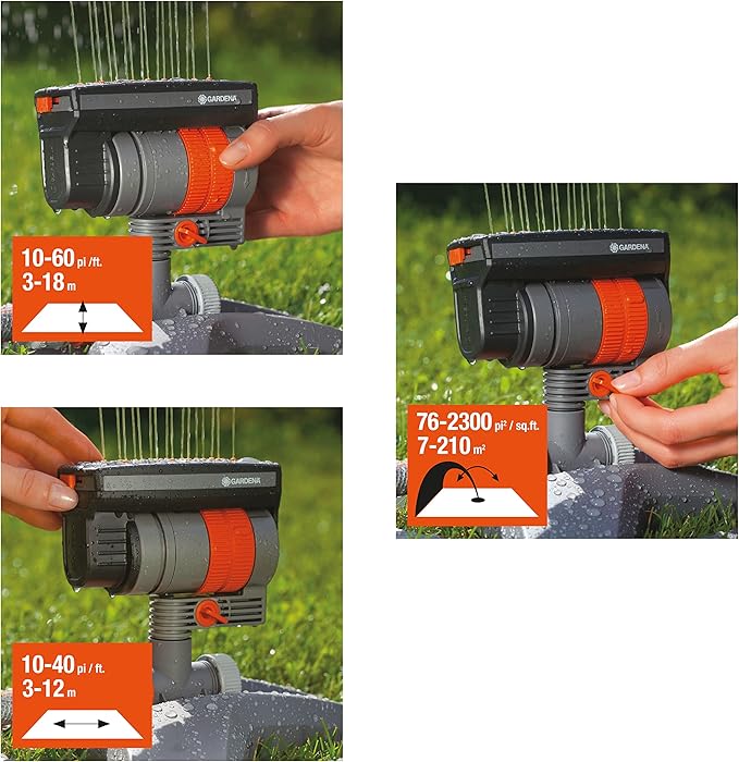 GARDENA (84-BZMX) Up to 2300 Sq Ft, ZoomMaxx Adjustable Oscillating Sprinkler on Weighted Base for Watering of Lawn, Yard and Garden. Includes Gardena Quick Connector System to Connect to Hose.