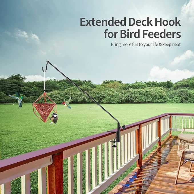2 Pack Heavy Duty Deck Hook, 31 Inch Extended Adjustable, 360° Rotatable Arm Solid Rod, Solid Steel Deck Hangers for Hanging Bird Feeders, Plants, Planters, Suet Baskets, Lanterns, Wind Chime