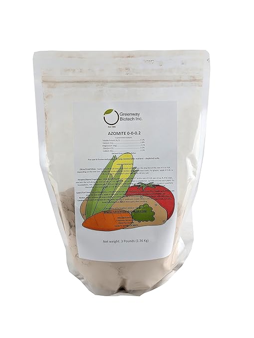 Greenway Biotech Azomite Rock Dust Volcanic Ash Organic Fertilizer with Micronutrient and Trace Minerals- Natural Mineral Soluble Plant Fertilizers for Enhances and Increases Crop Yield (3 Pounds)