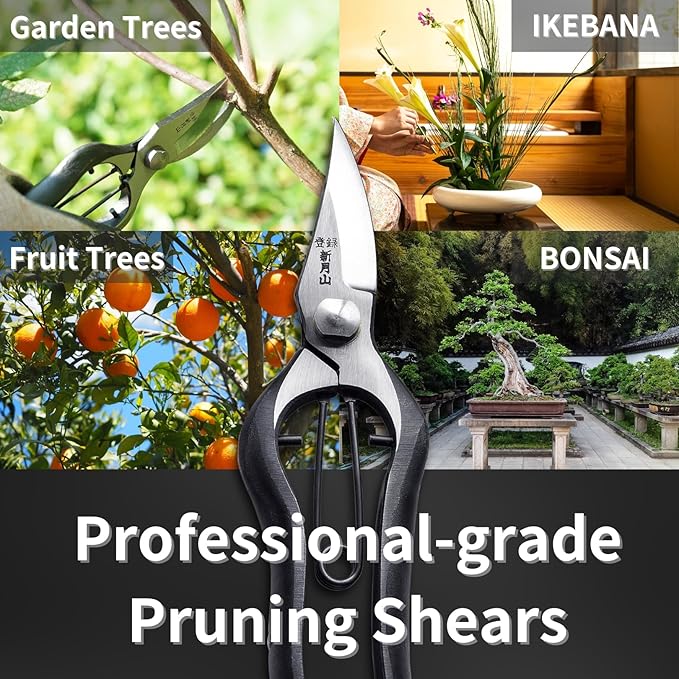 Japanese Pruning Shears for Gardening 7”, Professional All Purpose Bypass Pruners, Hand Forged Japanese Carbon Steel Blade, Spring Loaded Handle, Made in Japan