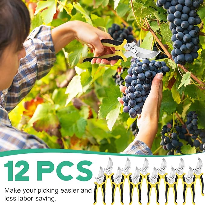 Lothee 12 Pcs Pruning Shears Bulk for Gardening Flower Shears, Floral Scissors 7.5 Inch Bypass Garden Hand Shears Clippers for Cutting Flowers, Trimming Plants Heavy Duty Garden Tools(Yellow)