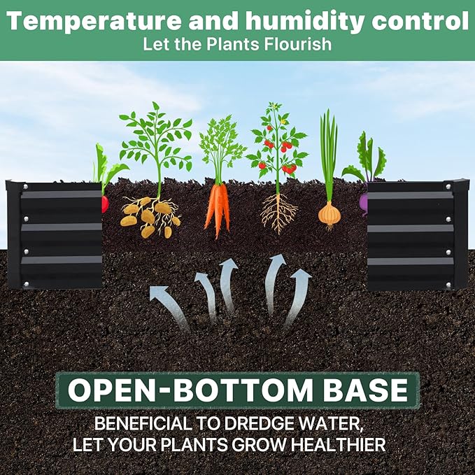 12×4×1ft Galvanized Metal Raised Garden Bed, Metal Planter Kit Box Outdoor for Deep-Rooted Vegetables, Flowers, Green and Herbs