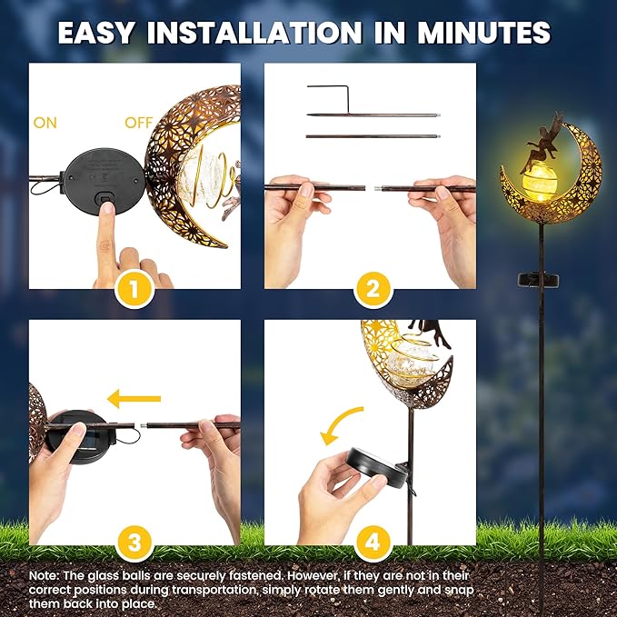 Fairy Moon Solar Lights Outdoor Garden Stakes, Waterproof Metal Decor Gifts for Women Mom, Art Moon Sculpture for Yard, Patio, Garden, Porch, 1 Pack