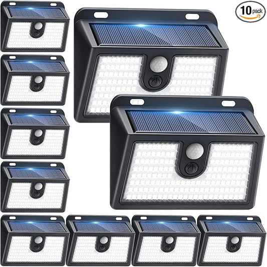 Solar Lights Outdoor Motion Sensor, 10 Pack 149 LED Waterproof Solar Powered Fence Lights, 3 Lighting Modes Security Wall Light for Outside Backyard Deck Garden Door Step Walking Dog, Cold Light 6500K