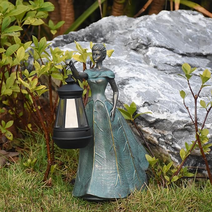 Fairy Garden Statue Solar Garden Decor Resin Statue with Lights for Yard Lawn Decorations Outdoor Patio Gardening Gifts for Women 5.5 * 9.5 * 11.5 Inch