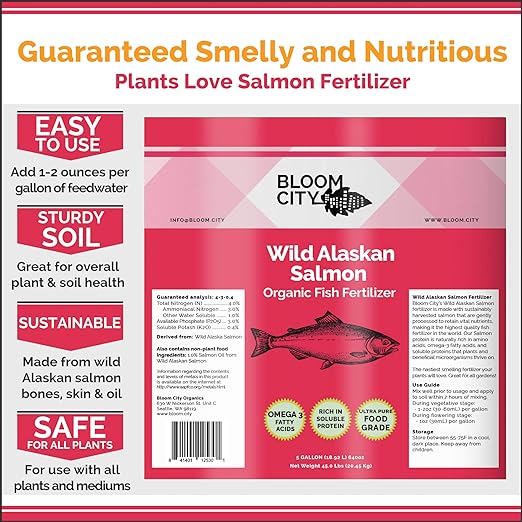 Bloom City Organic Wild Fish Fertilizer and Plant Supplement, Great for Roots and Soil, Made from Sustainable Salmon, 1/2 Pint (8 oz)