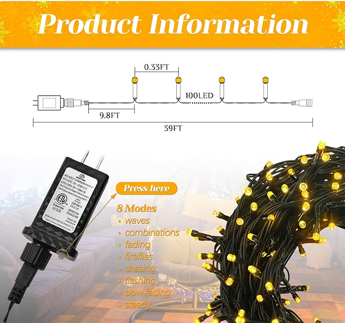 Christmas Lights,200 LED 72FT Outdoor/Indoor Christmas Lights Plug in with 8 Modes & Timer & Memory Function, Waterproof Christmas Lights Outdoor for Holiday Party Christmas Tree Deco