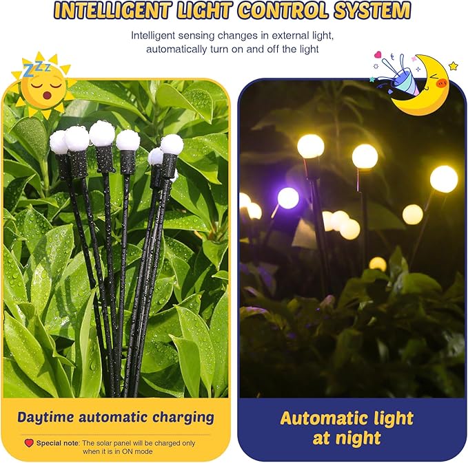 Solar Firefly Lights 4 Pack 32 LED Lights 2 Lighting Modes for Garden, Patio and Yard Solar-Powered LED Lights (Warm White)