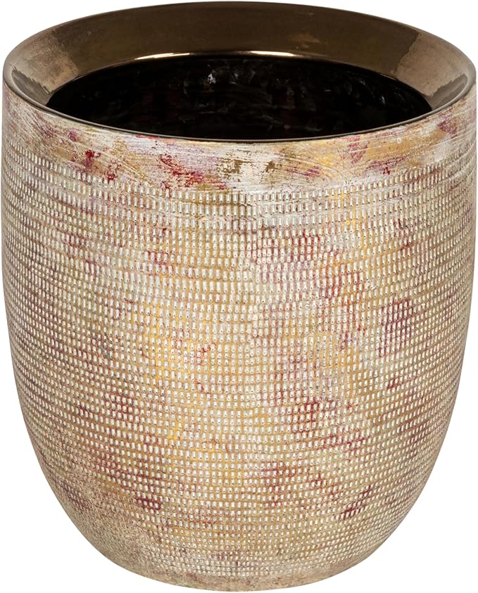 Creative Co-Op Coastal Embossed Textured Stoneware Planter, Metallic Gold