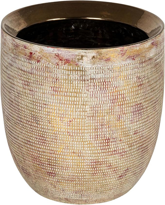 Creative Co-Op Coastal Embossed Textured Stoneware Planter, Metallic Gold
